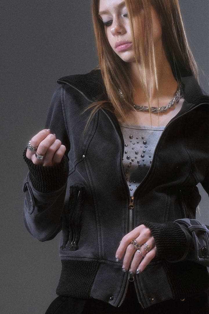 ジャケット・アウター suede punk ribbed bomber jacket archive