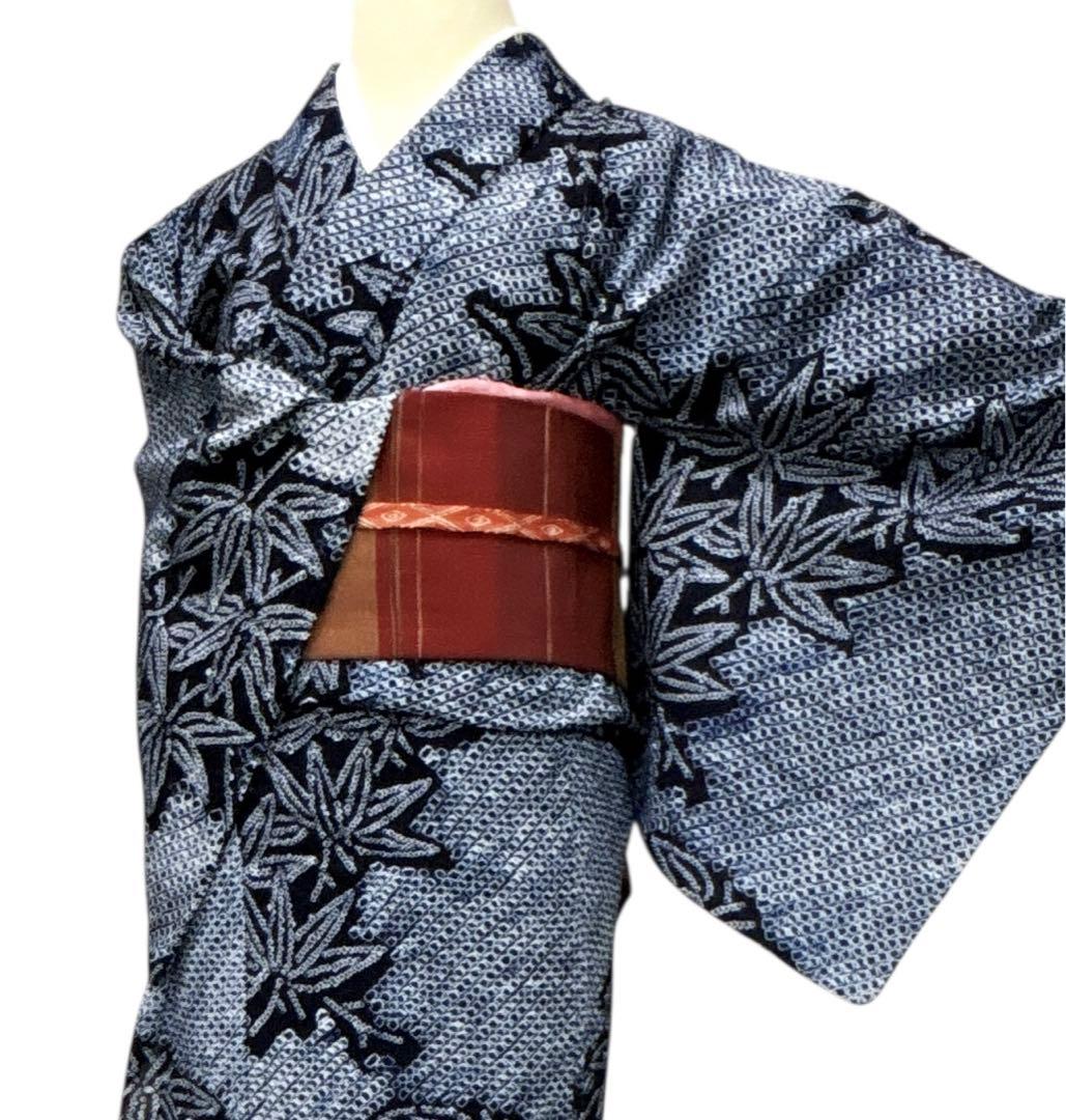 A62有松鳴海絞り 浴衣 もみじ模様　綿美品