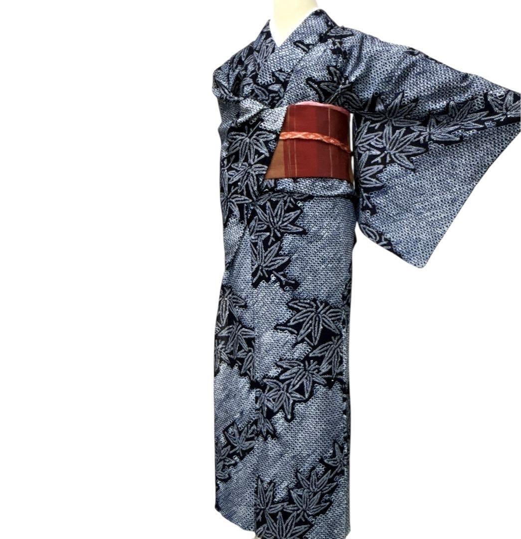 A62有松鳴海絞り 浴衣 もみじ模様　綿美品