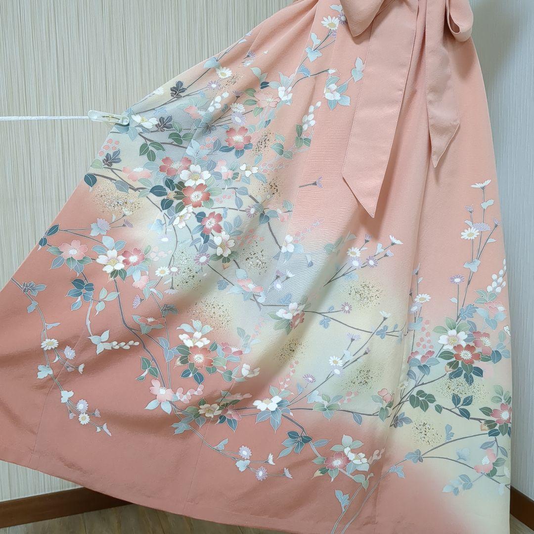 着物リメイク　正絹訪問着　上質友禅 フレアーロングワンピース　裏地付