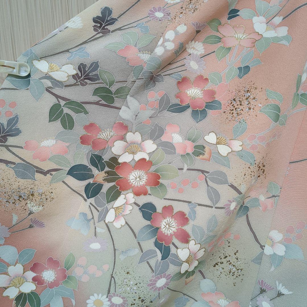 着物リメイク　正絹訪問着　上質友禅 フレアーロングワンピース　裏地付