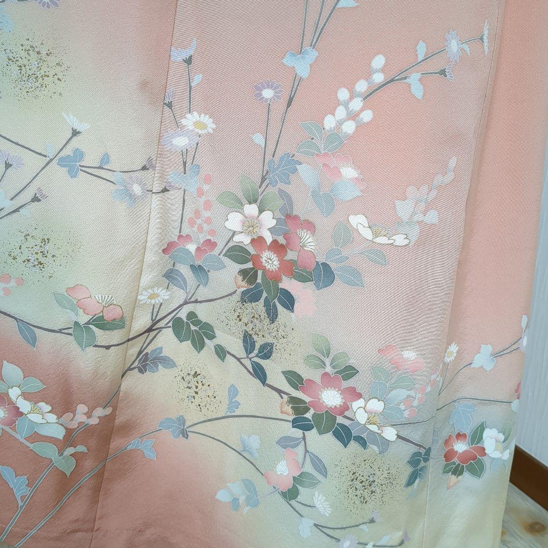 着物リメイク　正絹訪問着　上質友禅 フレアーロングワンピース　裏地付