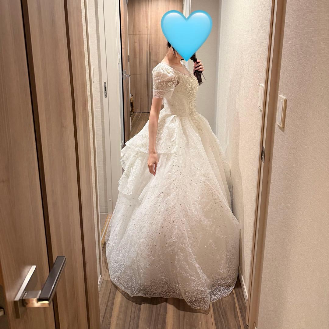 Aラインキラキラ韓国風ウェディングドレス