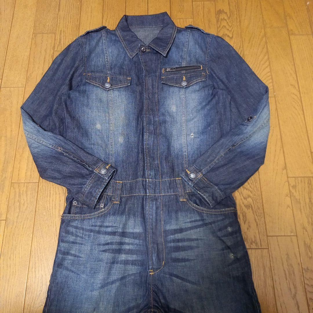 ルパート ダメージ加工デニムつなぎ オールインワン バンソン ヒゲ 色落ち