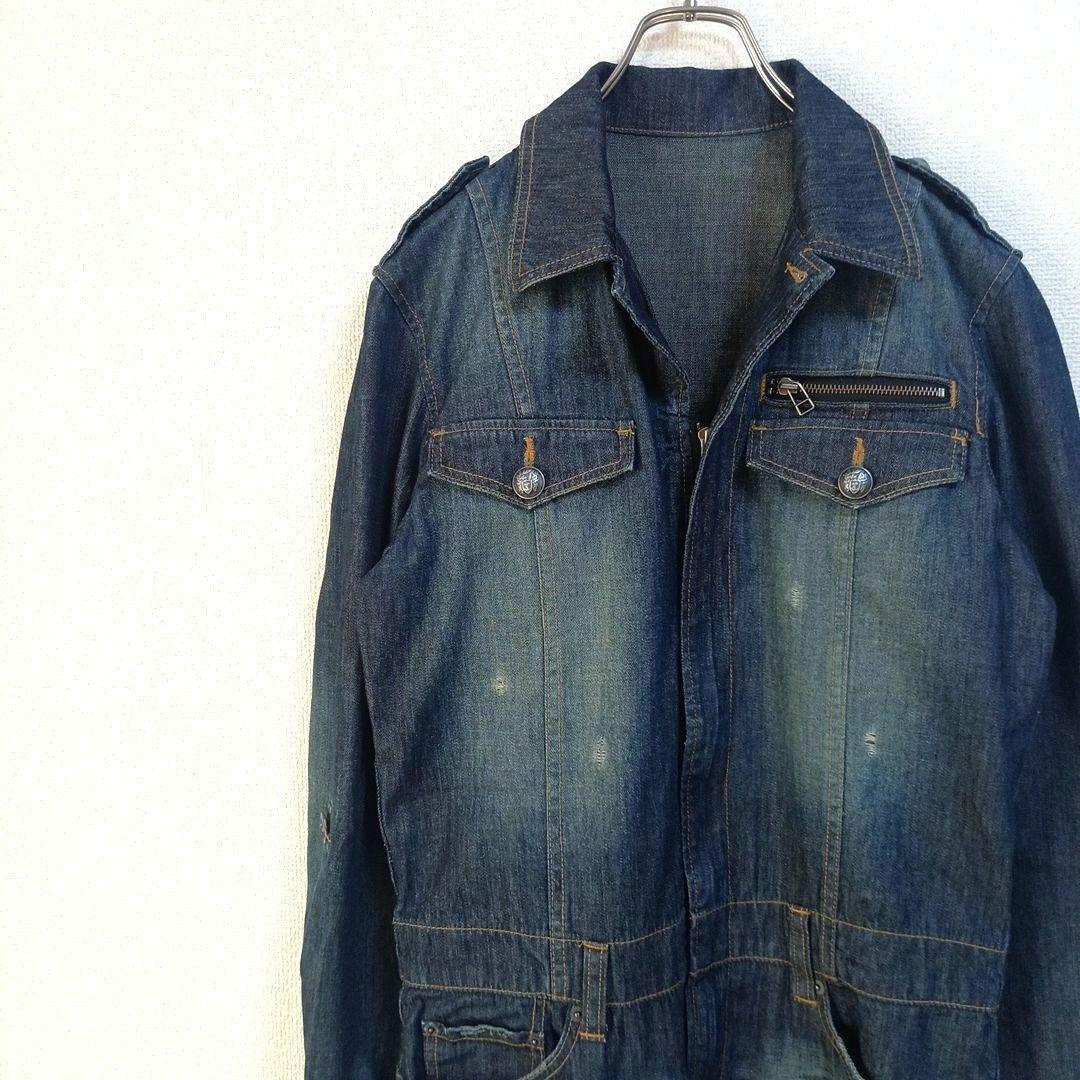 ルパート ダメージ加工デニムつなぎ オールインワン バンソン ヒゲ 色落ち