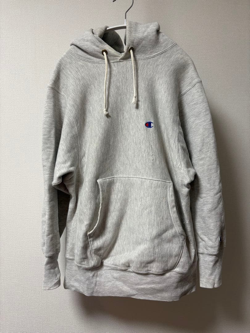 Champion グレー フード付きパーカー　リバースウィーブ