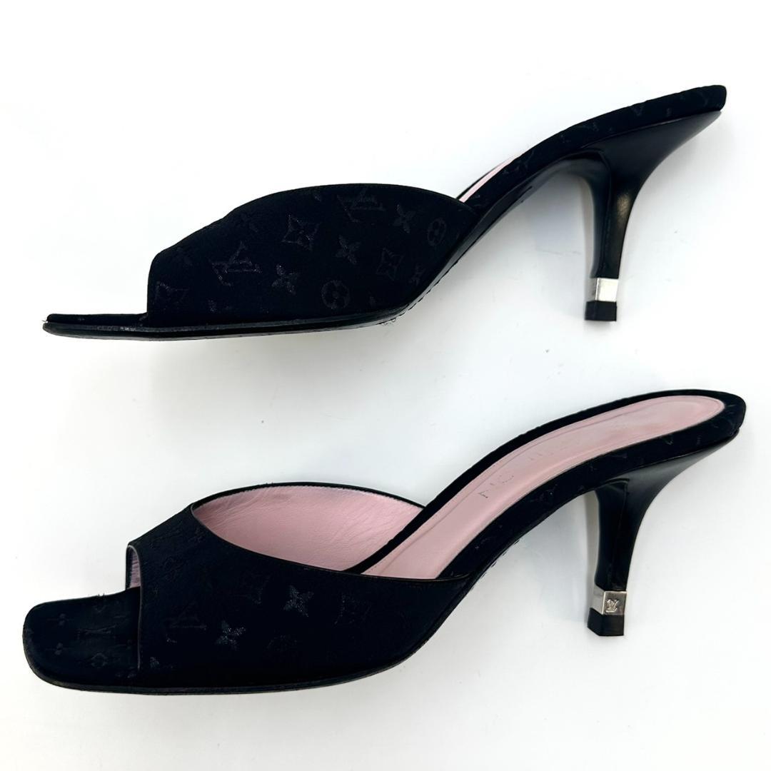 LOUIS VUITTON ミュール サンダル モノグラム LVロゴ ブラック