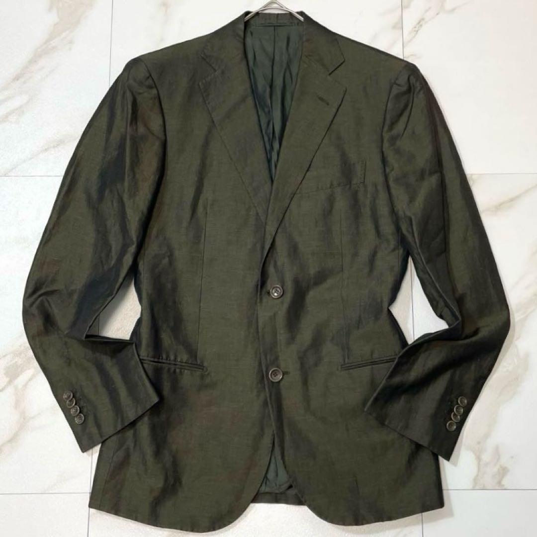 【美品 リネン混】Sartorio サルトリオ テーラードジャケット 光沢感