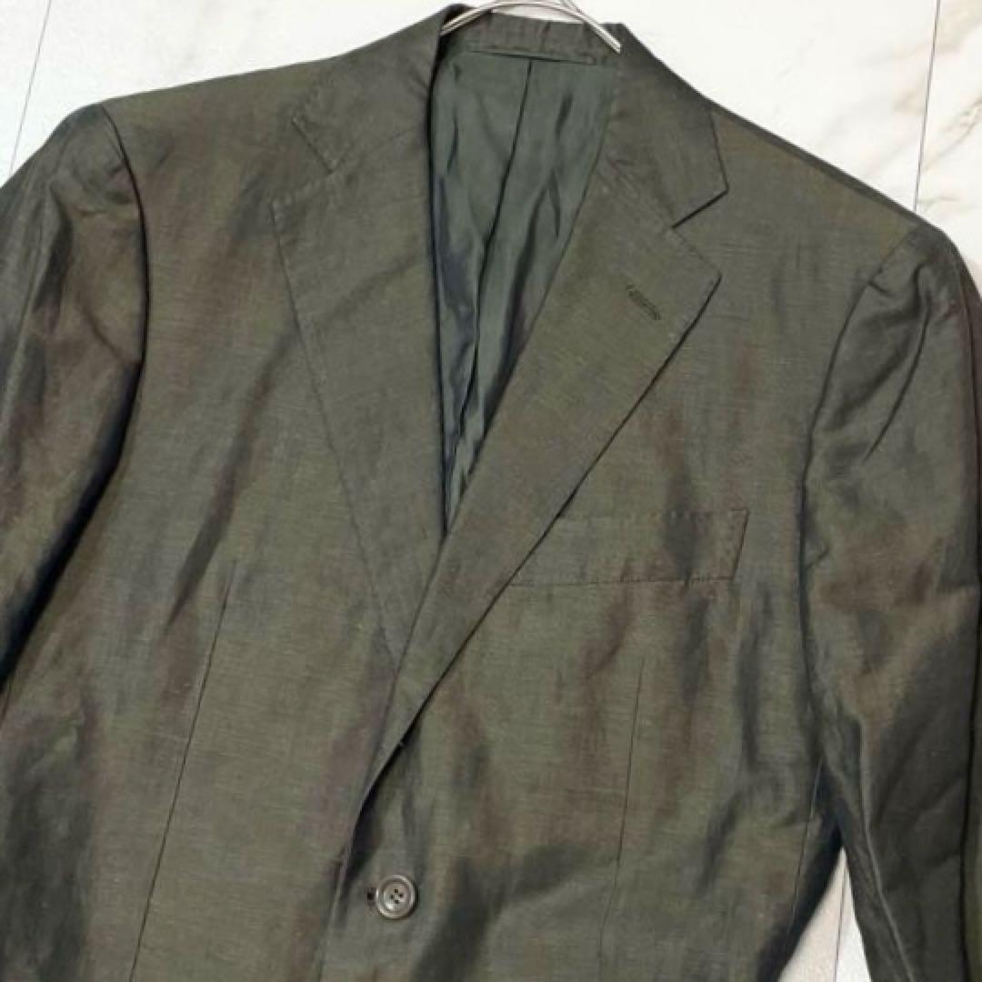 【美品 リネン混】Sartorio サルトリオ テーラードジャケット 光沢感