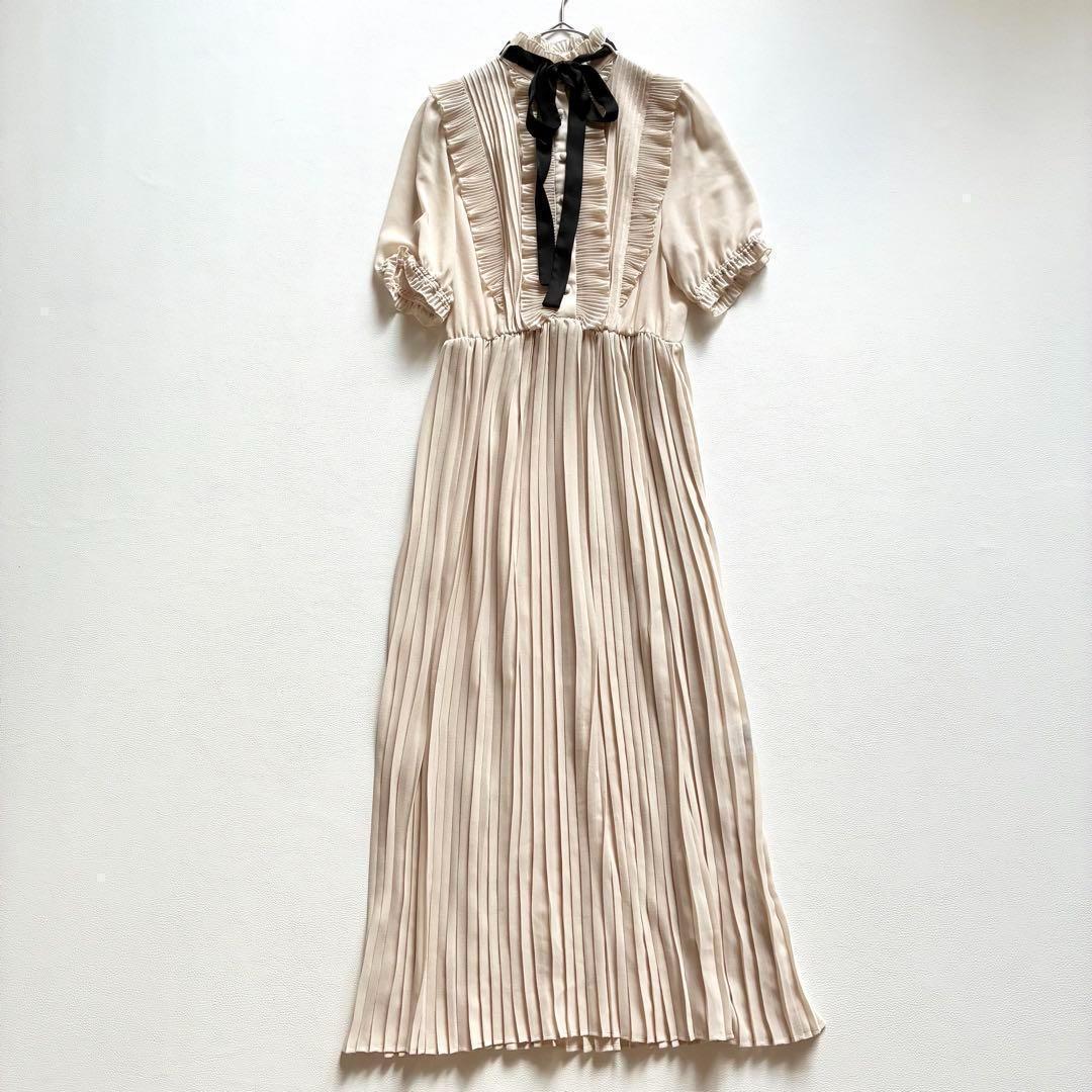 極美品✨DSC ダブスタ　プリーツシフォンボウタイワンピース　インナー付き　38