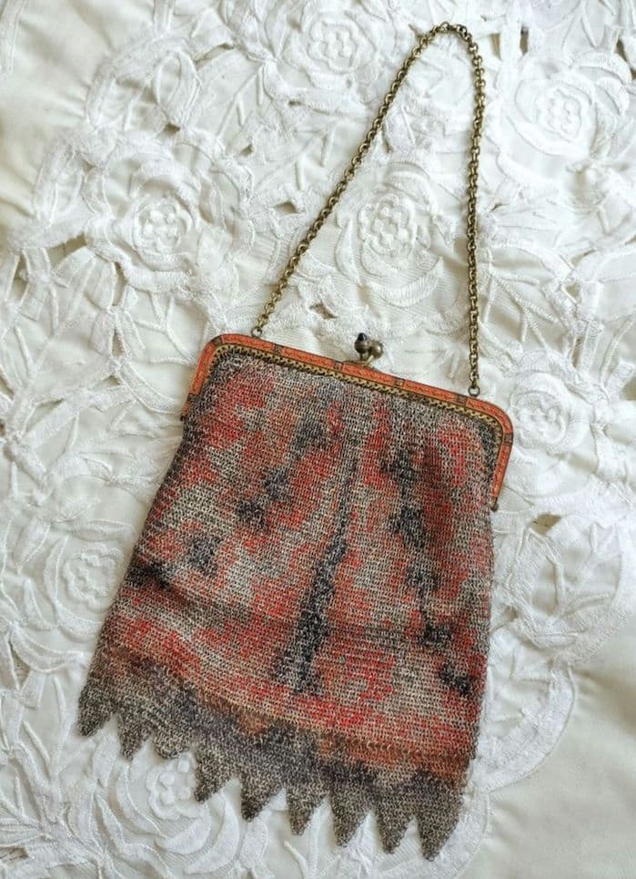 フランス アンティーク メタル メッシュ チェーン付き バッグ