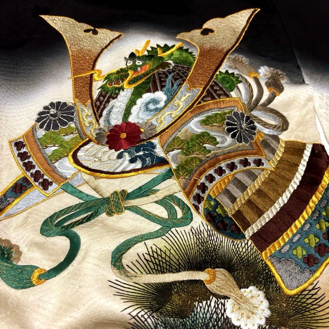 【新品】大兜総刺繍 正絹 本金箔ぼかし 一本松 京友禅 お宮参り 産着 男の子