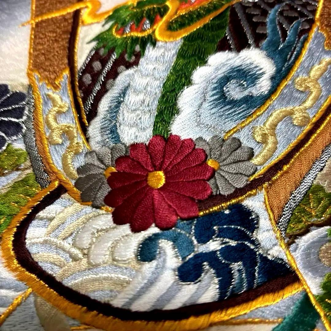 【新品】大兜総刺繍 正絹 本金箔ぼかし 一本松 京友禅 お宮参り 産着 男の子