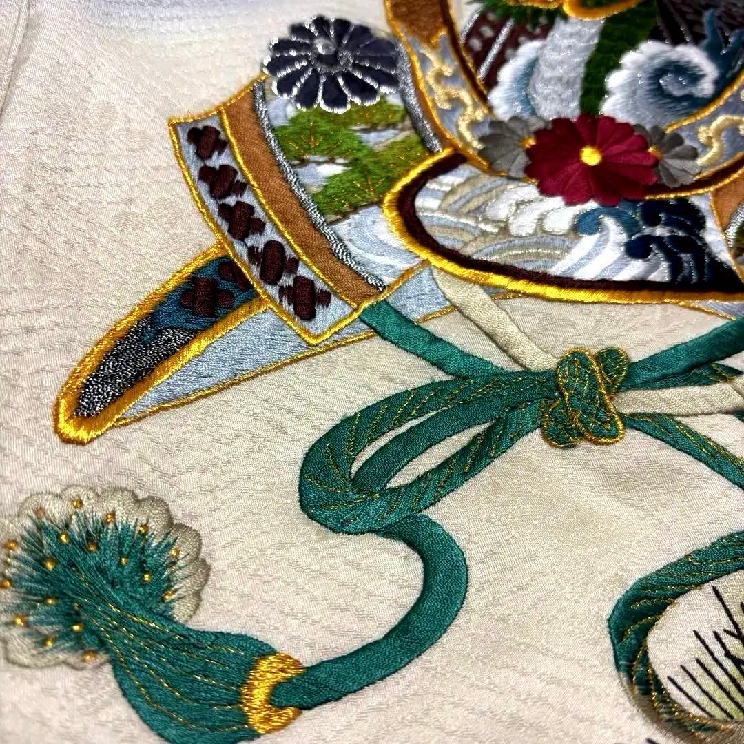 【新品】大兜総刺繍 正絹 本金箔ぼかし 一本松 京友禅 お宮参り 産着 男の子
