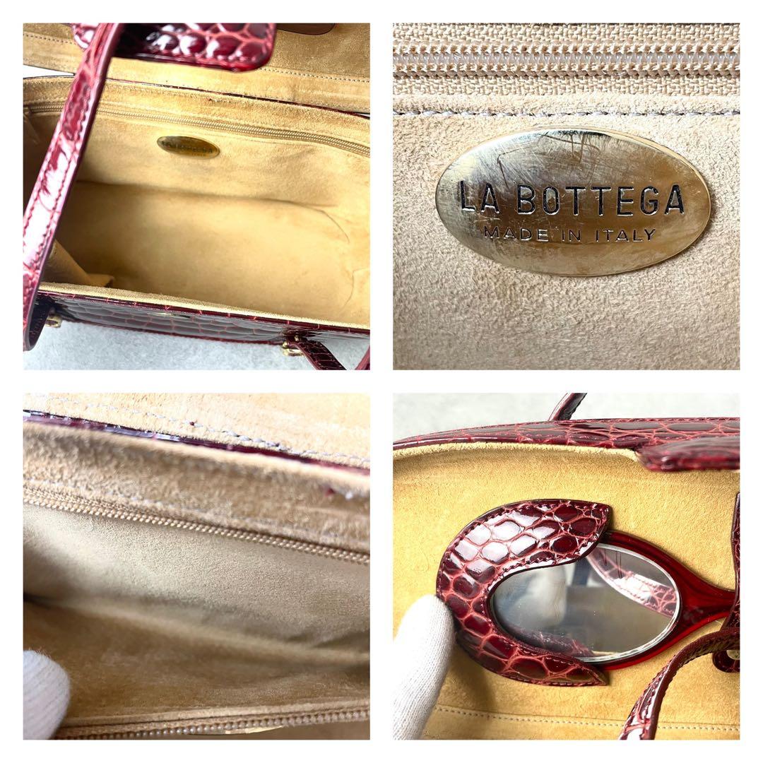 美品 保証書付き クロコダイル 型押し シャイニング バニティ ボルドー 鏡付き