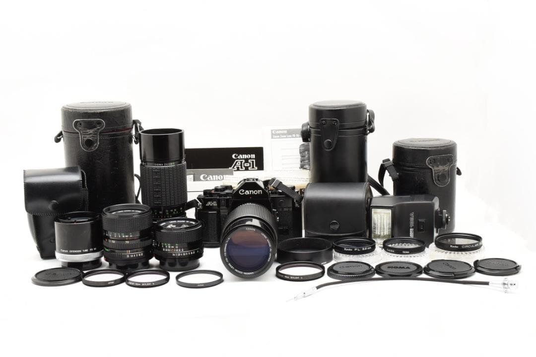【豪華セット・動作良好】Canon A-1+FDレンズ/フード/ケース付1082