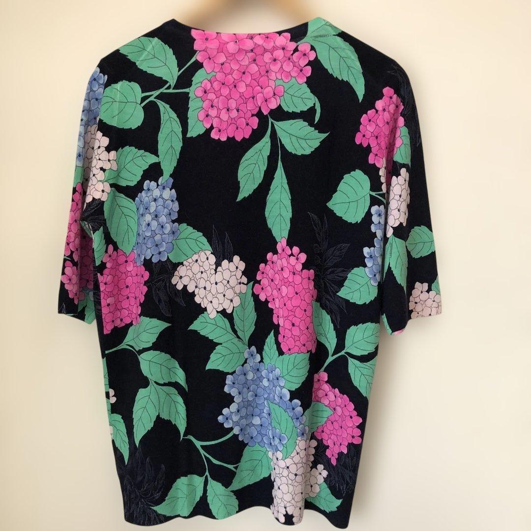 LEONARD PARIS 花柄 五分袖ニット　ウール100%イタリア製　L