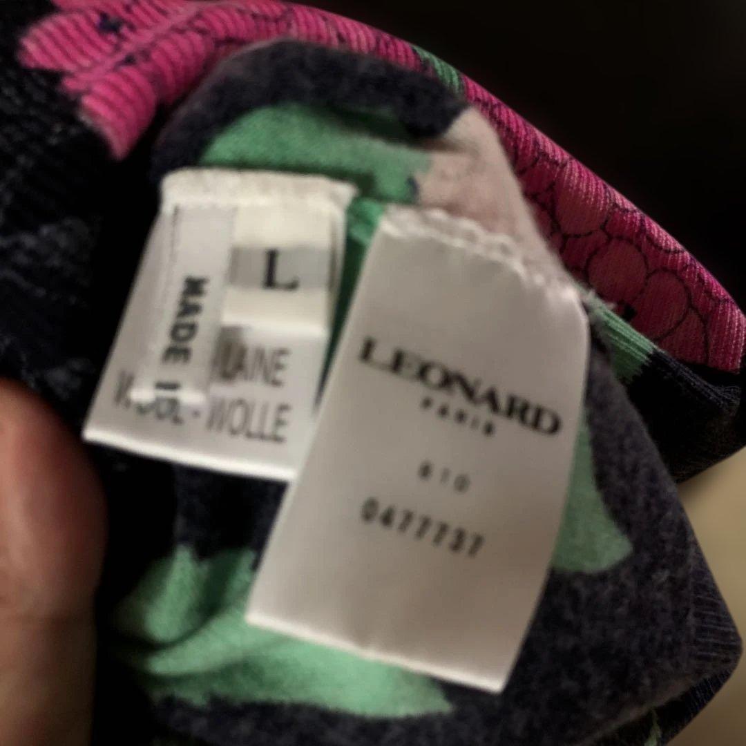 LEONARD PARIS 花柄 五分袖ニット　ウール100%イタリア製　L