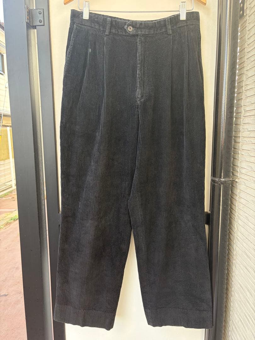 90s USA製 Eddie Bauer ツータックブラックコーデュロイパンツ黒