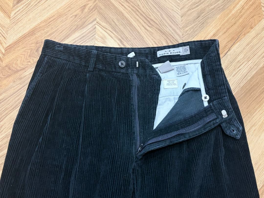 90s USA製 Eddie Bauer ツータックブラックコーデュロイパンツ黒