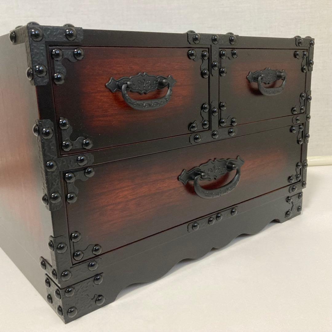 からくり 小引き出し 箪笥 チェスト 隠し収納 木製 桐⁇ 金具 和風 民芸調