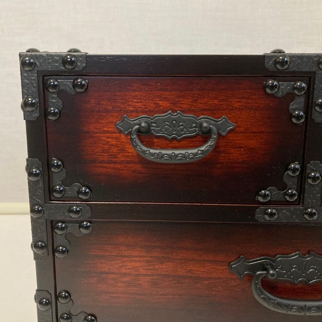 からくり 小引き出し 箪笥 チェスト 隠し収納 木製 桐⁇ 金具 和風 民芸調