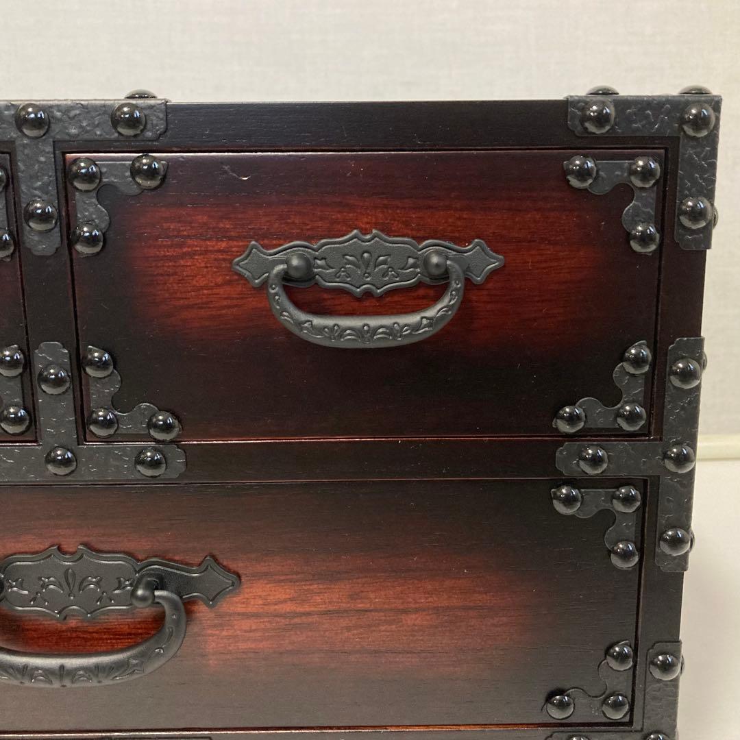 からくり 小引き出し 箪笥 チェスト 隠し収納 木製 桐⁇ 金具 和風 民芸調