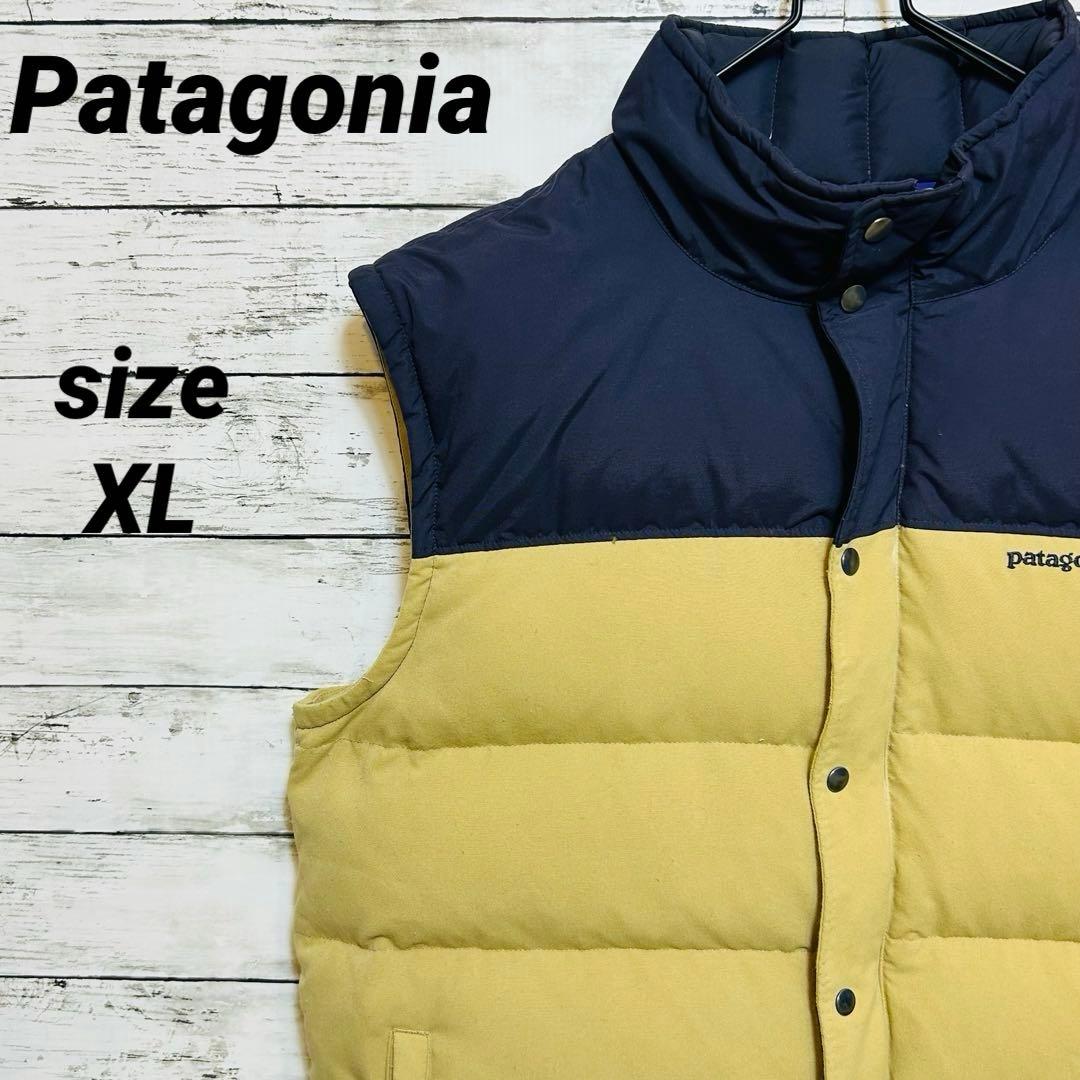 patagonia パタゴニアダウンベスト ネイビー/ベージュ size XL