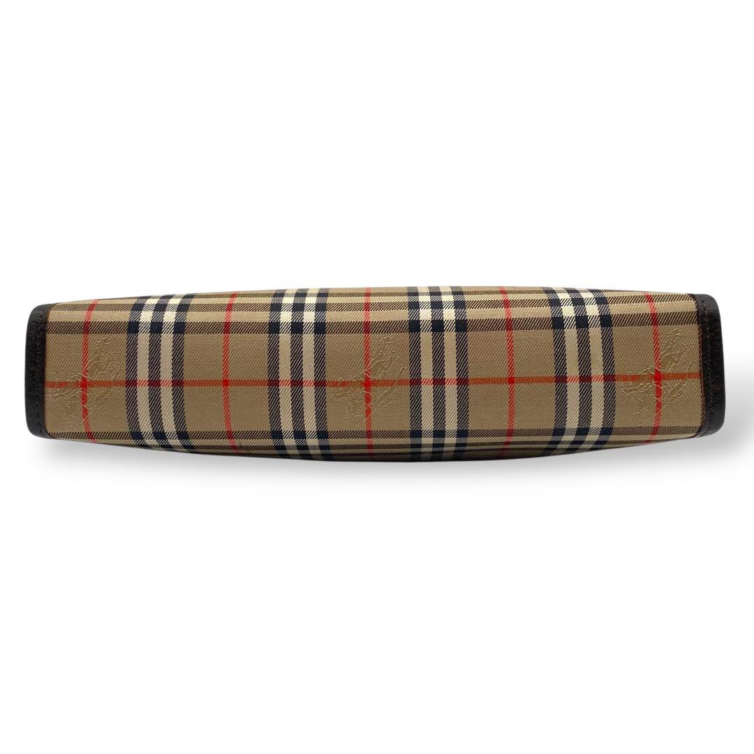 【良品】バーバリー クラッチバッグ ノバチェック キャンバス レザー ブラウン