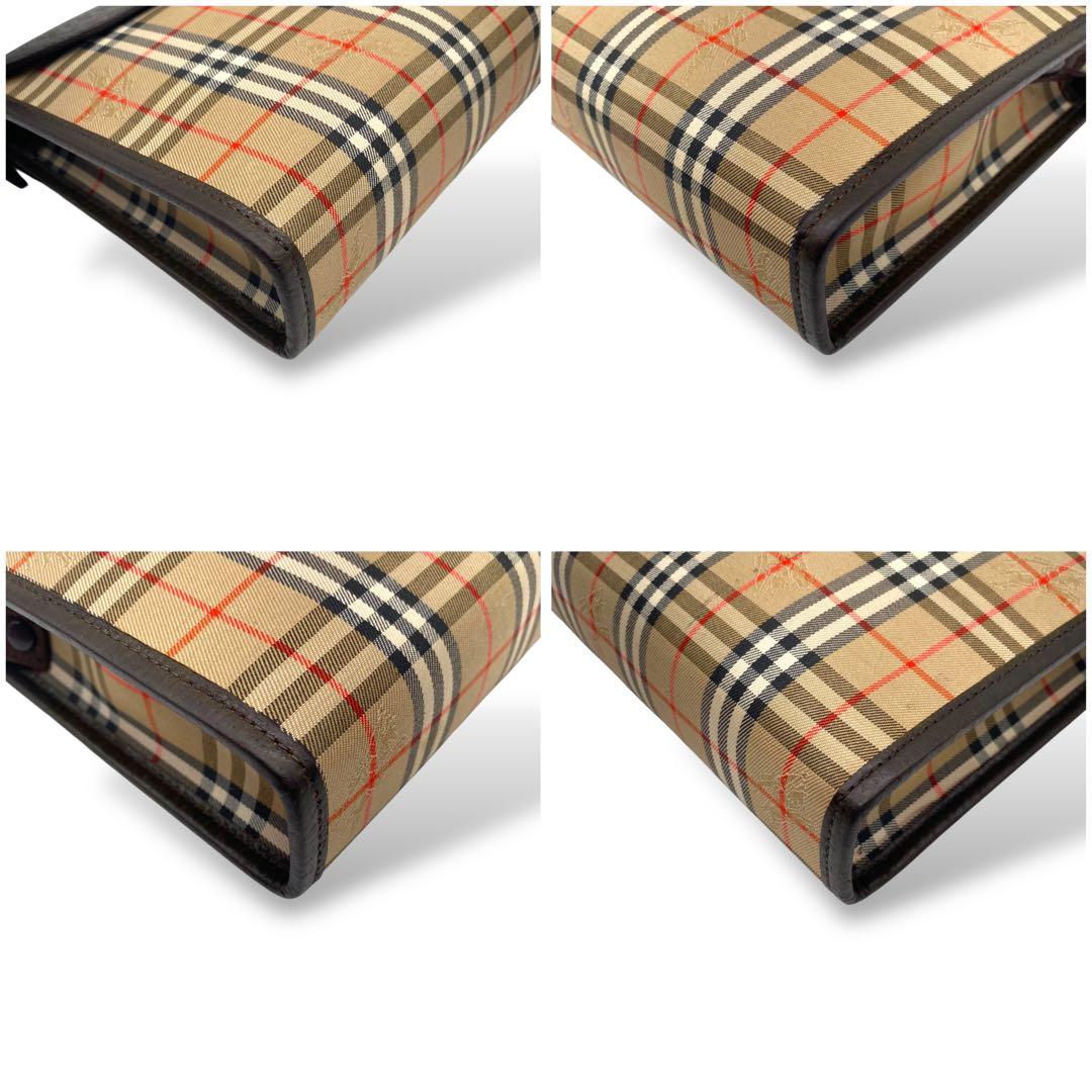 【良品】バーバリー クラッチバッグ ノバチェック キャンバス レザー ブラウン