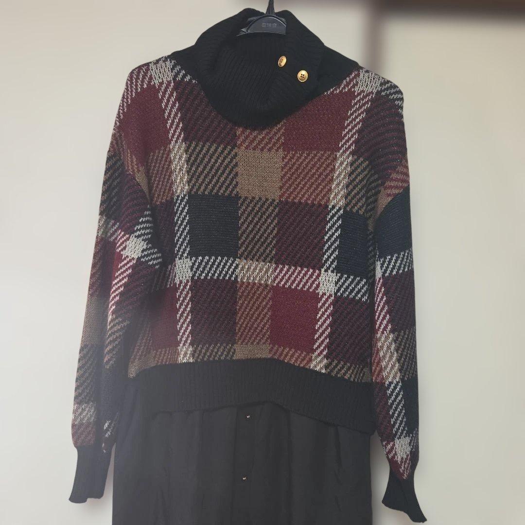 ブルーレーベルクレストブリッジ　チェック柄ニットロングワンピース　38