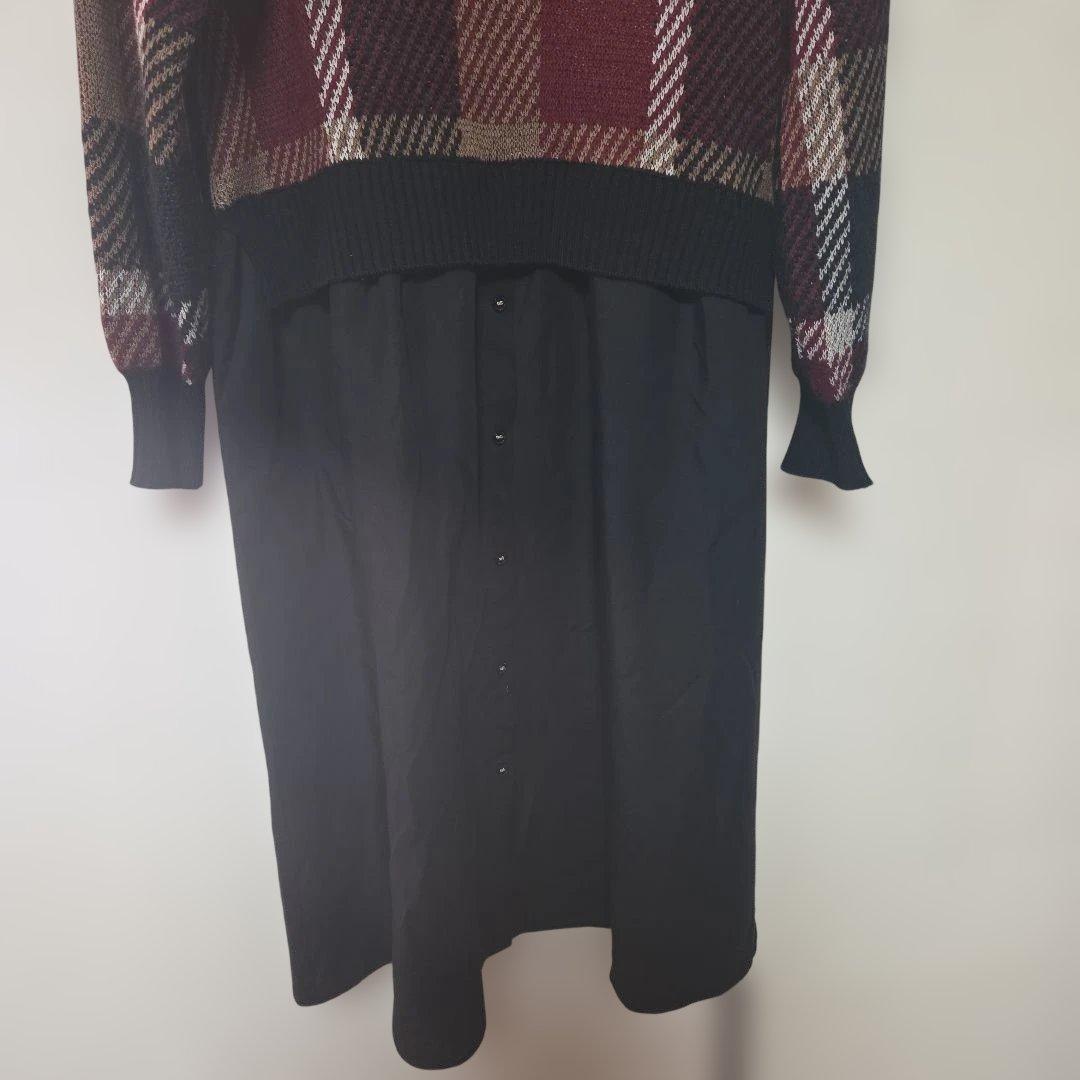 ブルーレーベルクレストブリッジ　チェック柄ニットロングワンピース　38