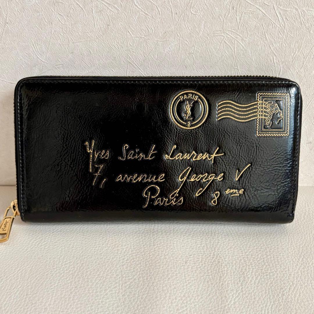 【希少】【良品】イヴサンローラン Yメール ラウンドファスナー 長財布 黒