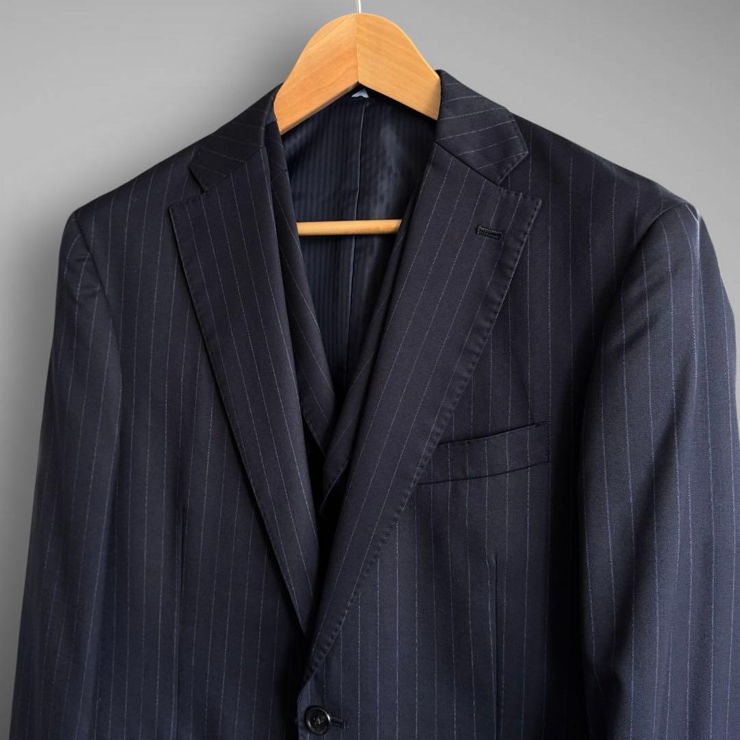 TAKAQ SUPER140’s 3Pスーツ AB7 ネイビー ストライプ