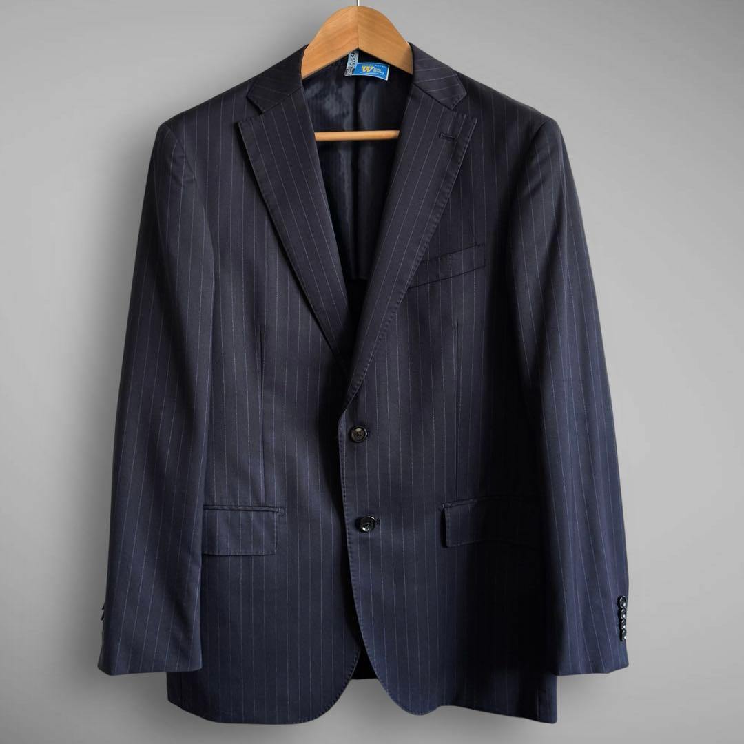 TAKAQ SUPER140’s 3Pスーツ AB7 ネイビー ストライプ
