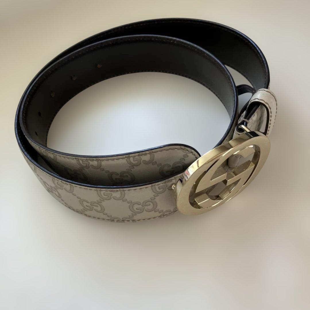 GUCCI オフホワイト　GGパターン レザーベルト