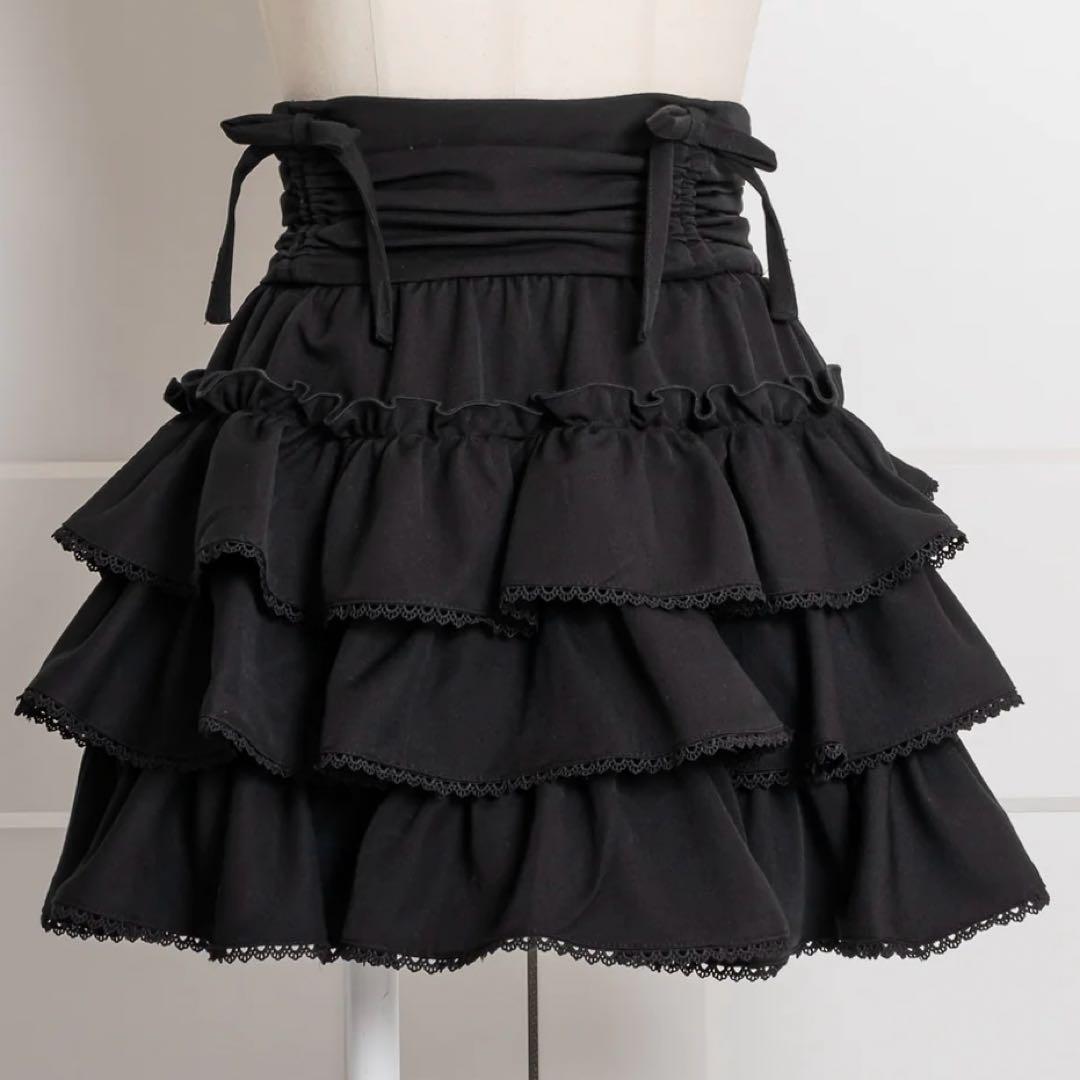 pium ドロストベルトティアードフリルスカート ブラック