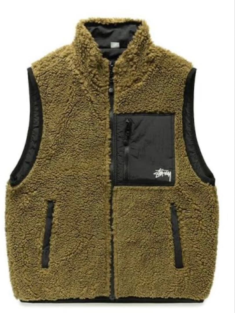 トップス Stussy Sherpa Reversible Vest - Olive S