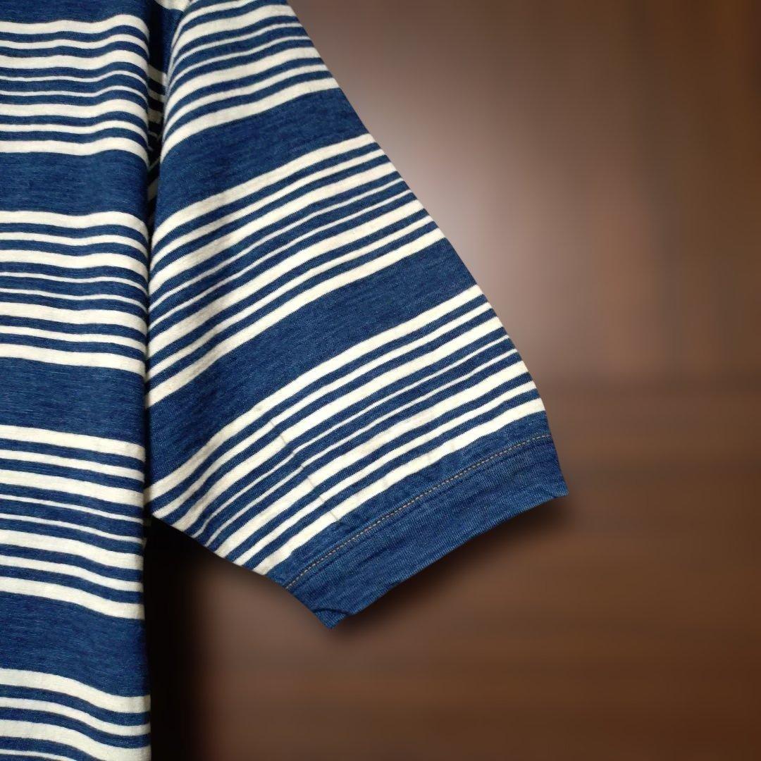 45R 縞天竺のカットワークドレス(インディゴ）