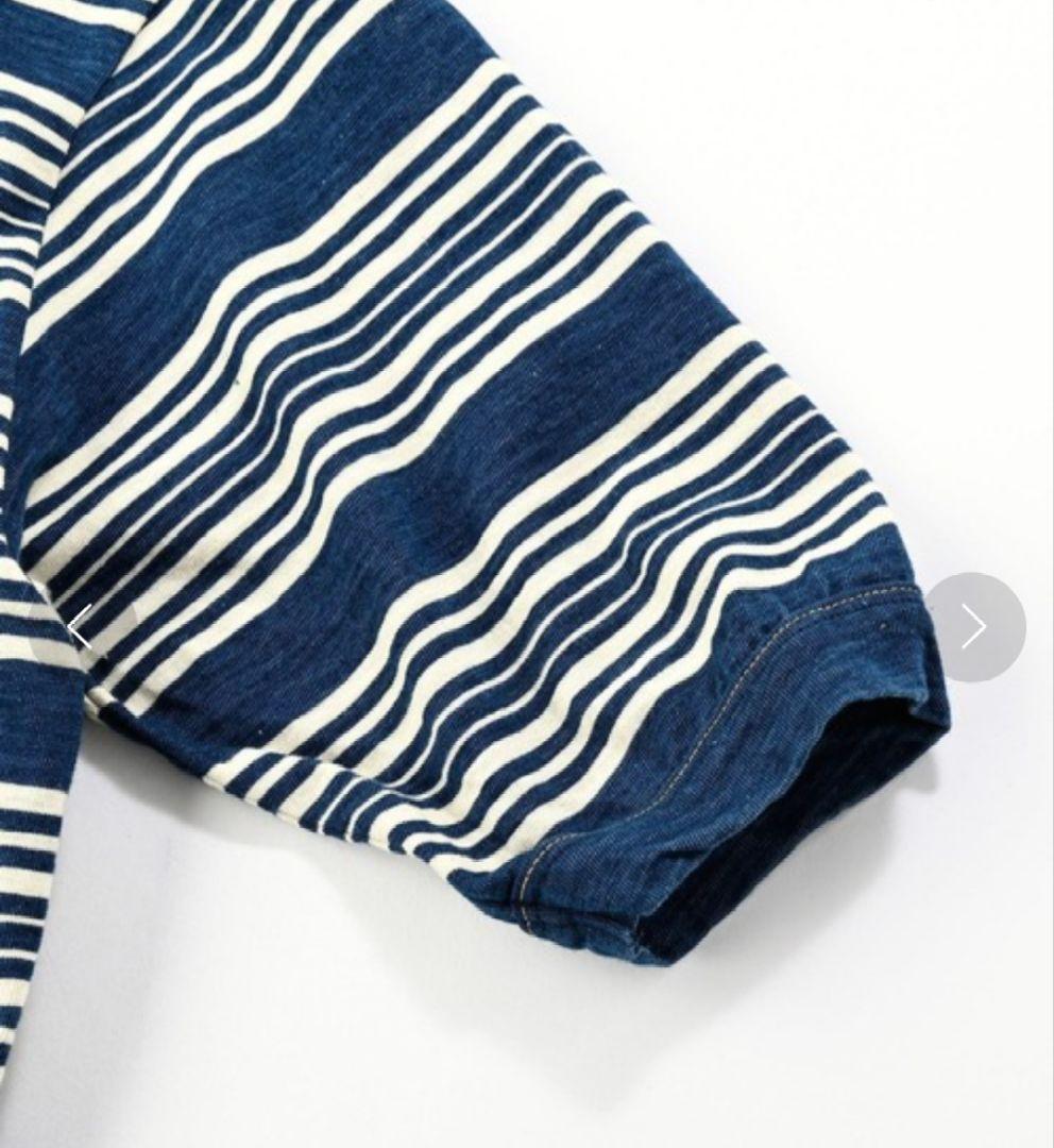 45R 縞天竺のカットワークドレス(インディゴ）