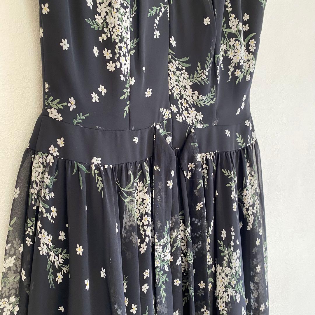 パニエ付き 花柄シフォン×フレアパーティードレス ブラック EPOCA