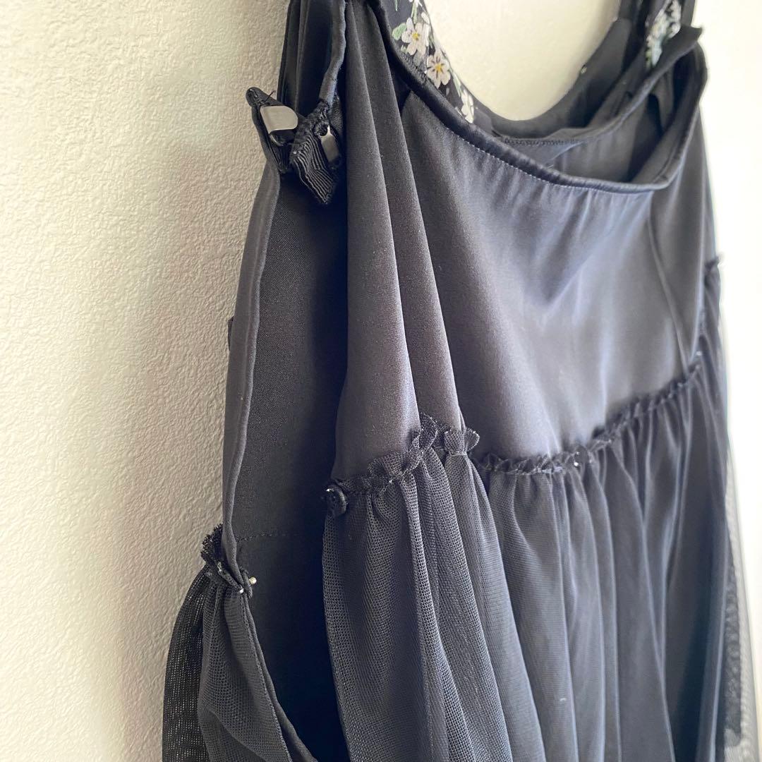 パニエ付き 花柄シフォン×フレアパーティードレス ブラック EPOCA