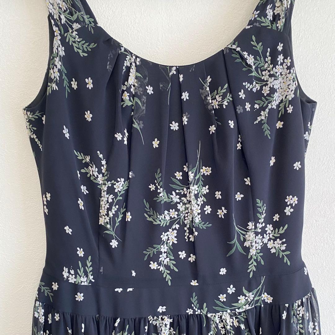 パニエ付き 花柄シフォン×フレアパーティードレス ブラック EPOCA