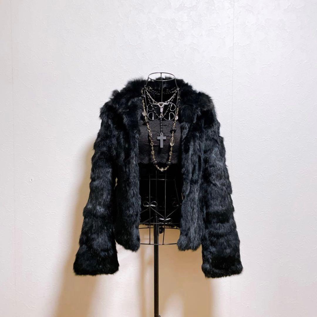ラビットファー コート 黒 平成ギャル y2k ロック パンク ダークコア