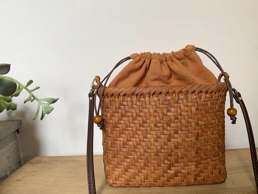 山葡萄 かごバッグ 網代編み 籠 内布付き 長いショルダーストラップ