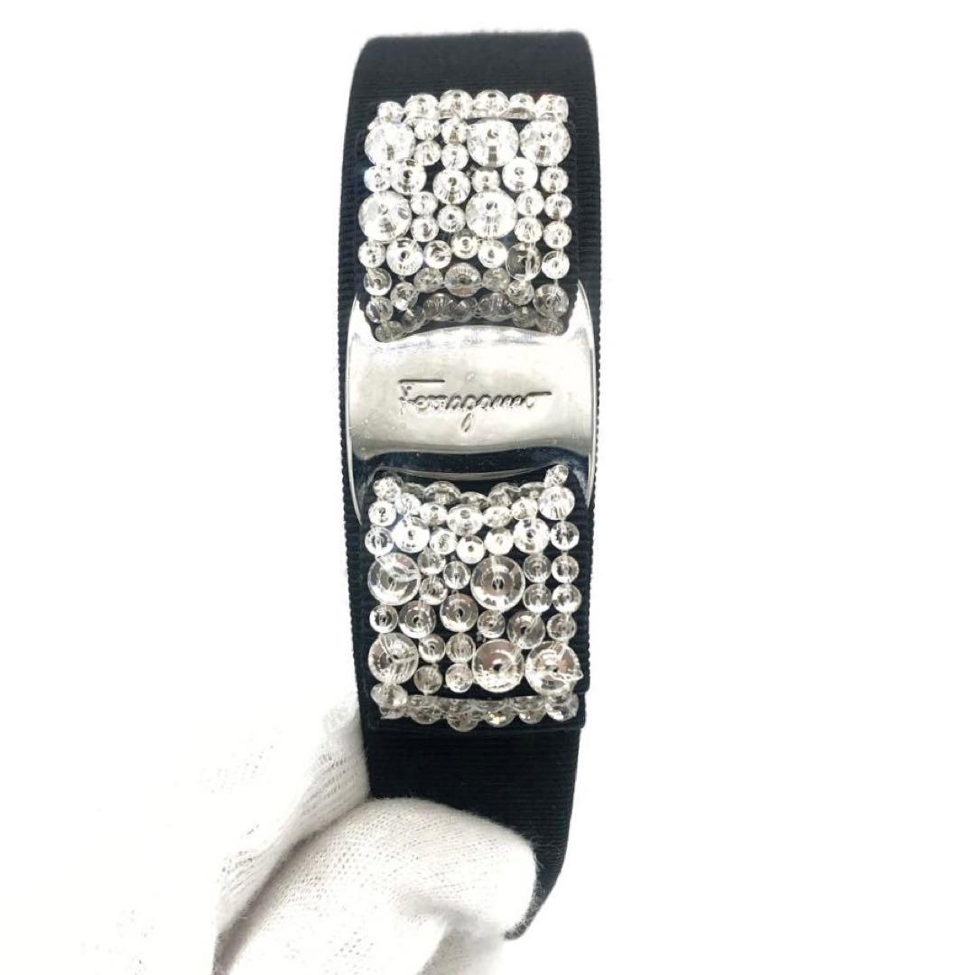 極美品✨フェラガモ カチューシャ　ヴァラリボン　ビジュー ブラック