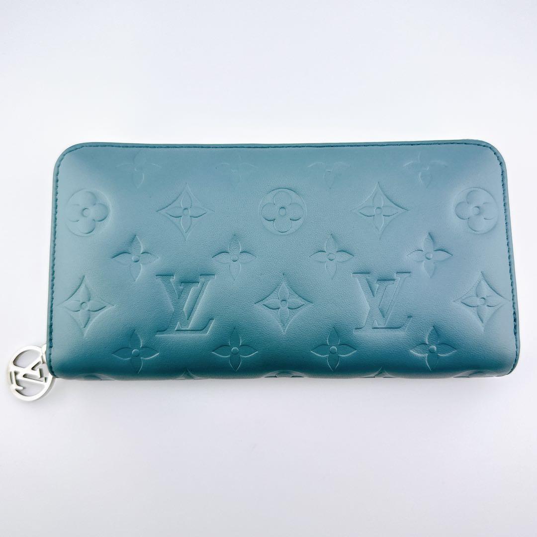 希少 ルイヴィトン ジッピー ウォレット モノグラム クッサン エンボス ブルー