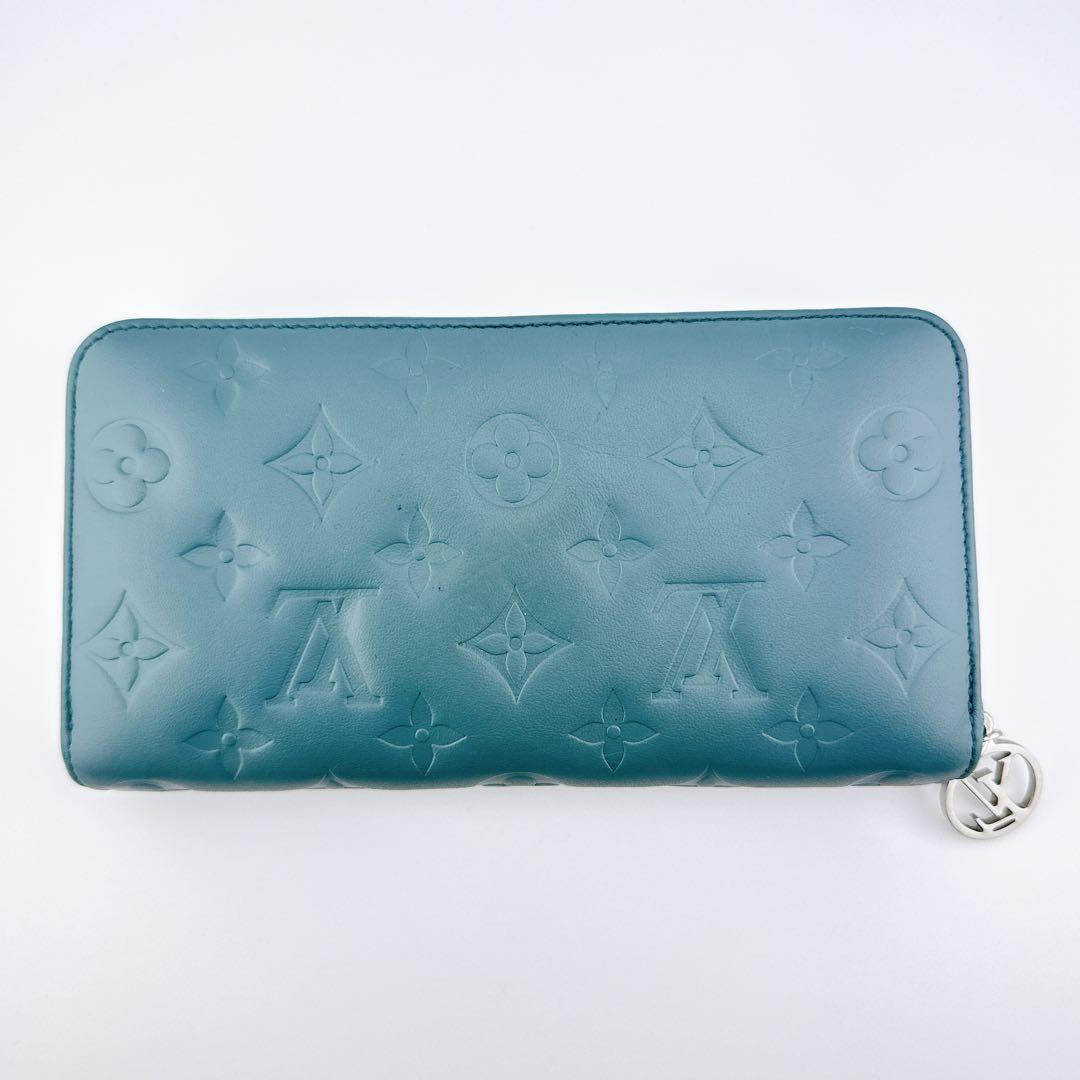 希少 ルイヴィトン ジッピー ウォレット モノグラム クッサン エンボス ブルー