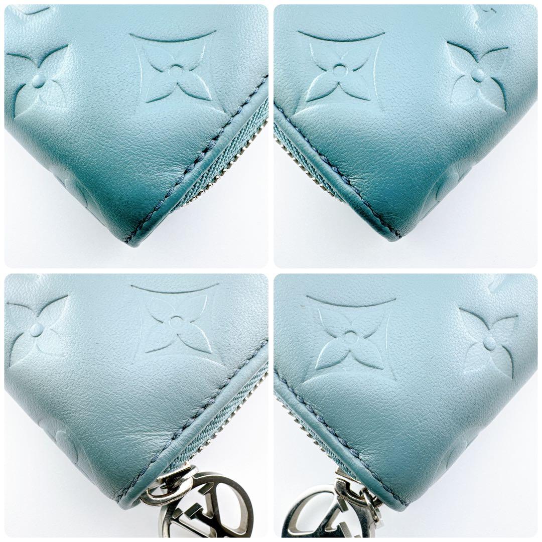 希少 ルイヴィトン ジッピー ウォレット モノグラム クッサン エンボス ブルー