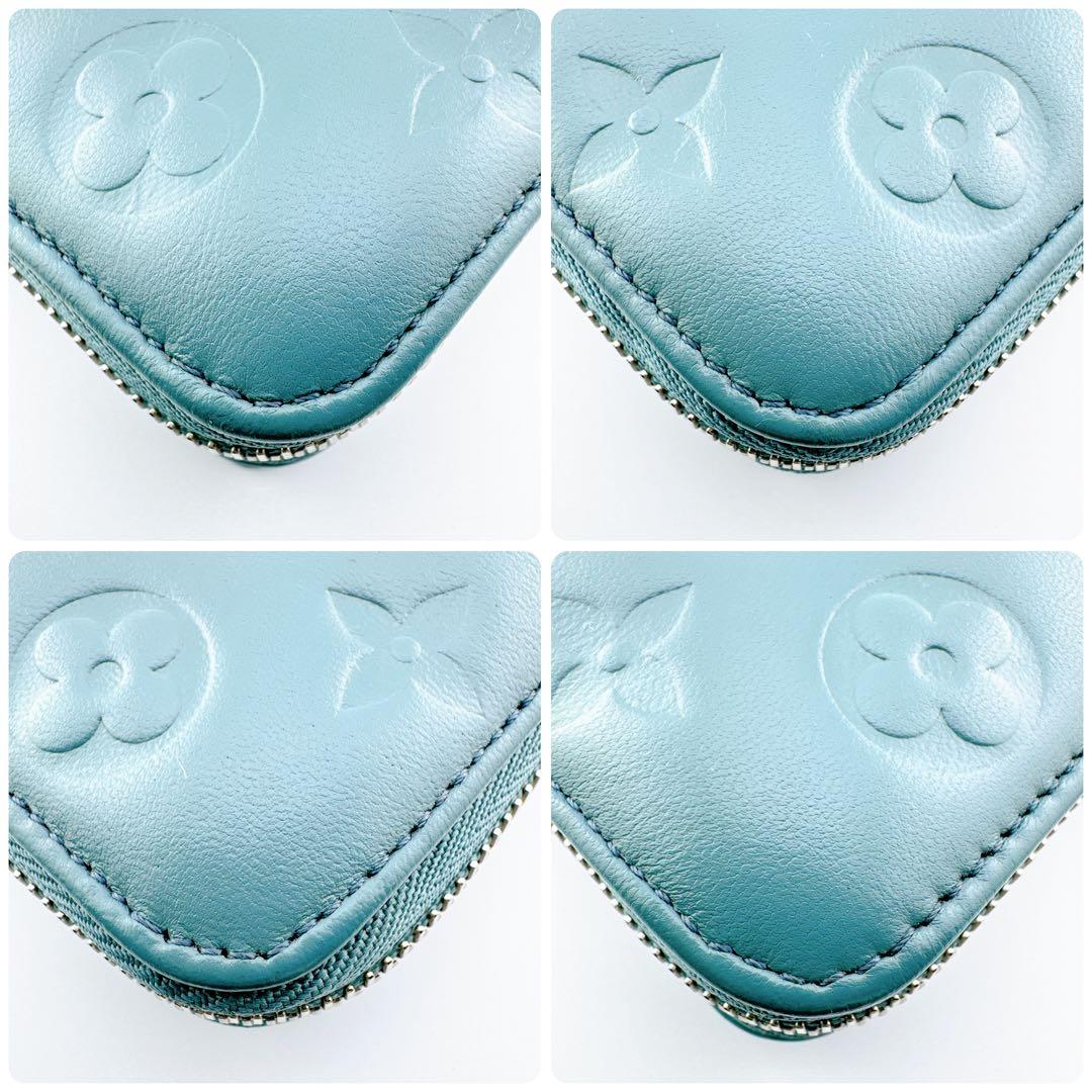 希少 ルイヴィトン ジッピー ウォレット モノグラム クッサン エンボス ブルー